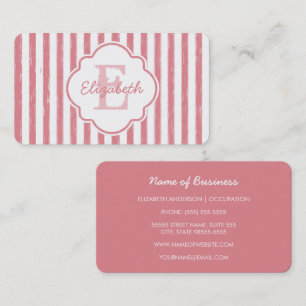 Rosa Streifen-Monogramm-Name-Design Visitenkarte