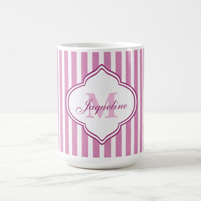 Rosa Streifen-Monogramm Tasse (Mittel)