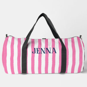 Rosa Streifen personalisierter Name Duffle Bag