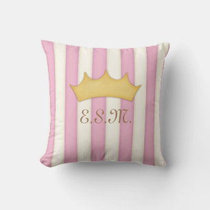 Rosa Streifen Prinzessin Monogramm Kronenkopf Kissen