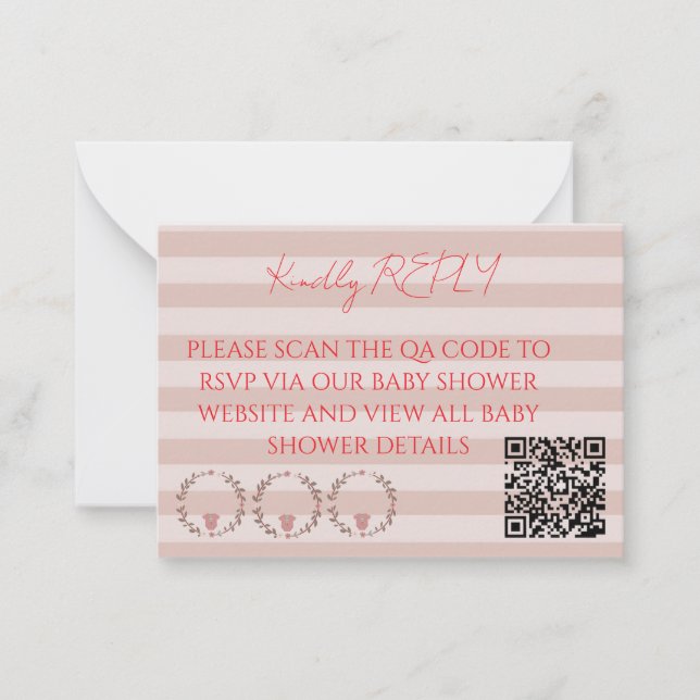 Rosa Streifen QR Code RSVP Mitteilungskarte (Vorderseite)