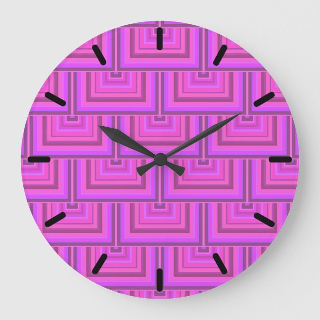 Rosa Streifen quadratisches Skelettmuster Große Wanduhr (Vorderseite)