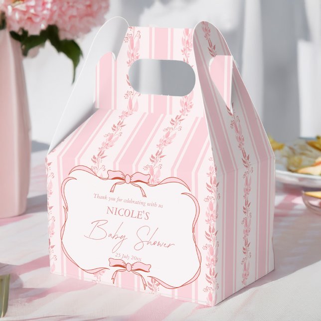 Rosa Streifen Retro-Bug Babydusche Gefälligkeiten  Geschenkschachtel (Pink stripes retro coquette bow baby shower favors personalized  favor boxes)