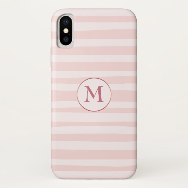 Rosa Streifen Rose Monogramm Personalisiert Case-Mate iPhone Hülle (Rückseite)