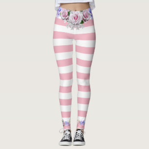 Rosa Streifen-Rosen-Leggings Leggings