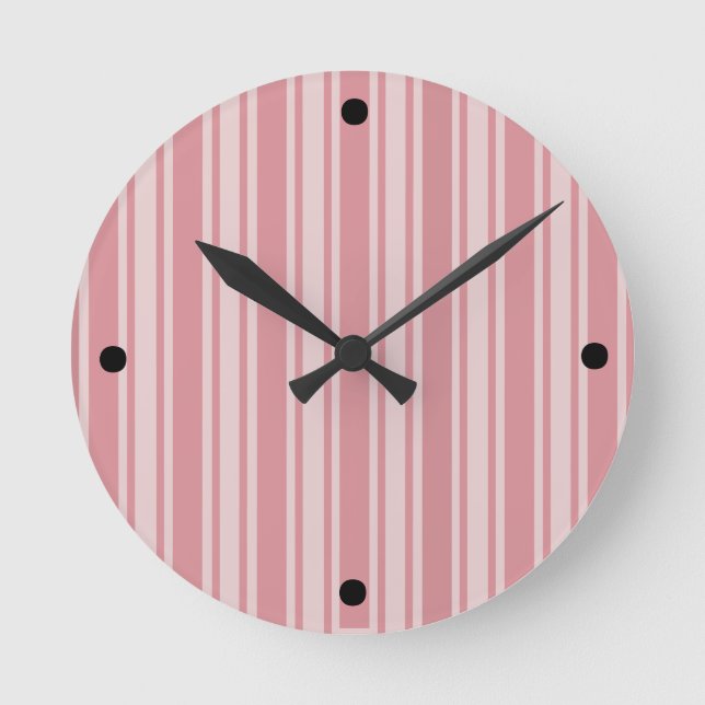Rosa Streifen Runde Wanduhr (Vorderseite)