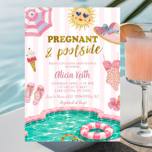 Rosa Streifen schwanger und Poolparty-Baby-Party Einladung