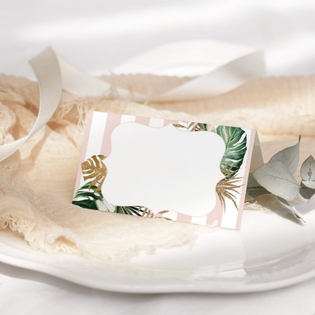 Rosa Streifen tropische plm Strand schicke Hochzei Platzkarte (Von Creator hochgeladen)