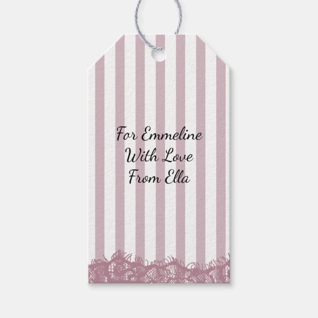 Rosa Streifen und Brautparty Geschenkanhänger (Vorderseite)