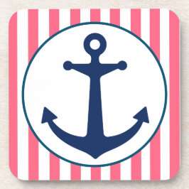 Rosa Streifen und Marineanker Getränkeuntersetzer