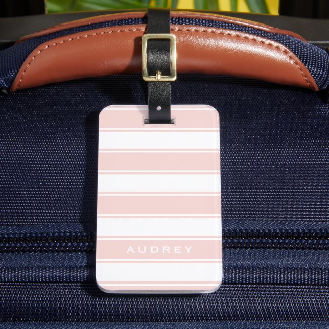 Rosa Streifen und Monogramm | Moderner Minimal Gepäckanhänger (Vorderseite Insitu 2)