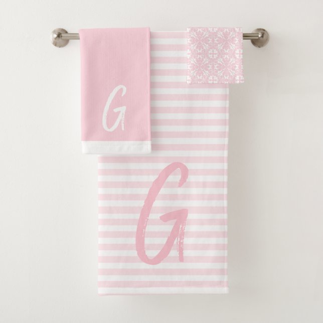 Rosa Streifen und monogramm Set für das Badehandtu (Insitu)