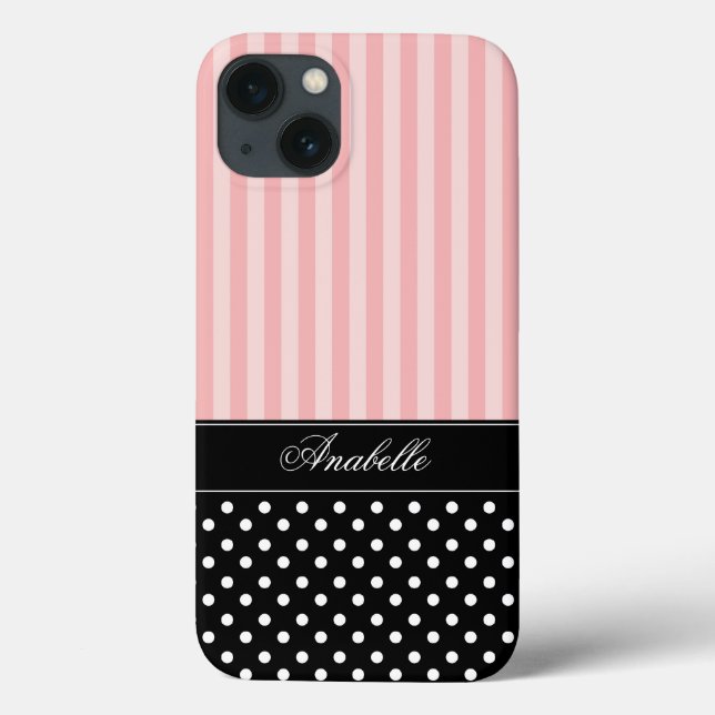 Rosa Streifen und Polka-Punkte Case-Mate iPhone Hülle (Rückseite)