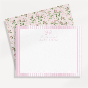 Rosa Streifen und Rose Blumenkärtchen Kinderzimmer Einladung