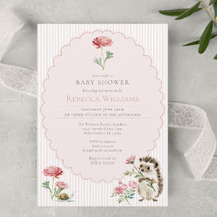 Rosa Streifen Waldigel-Baby-Party Einladung