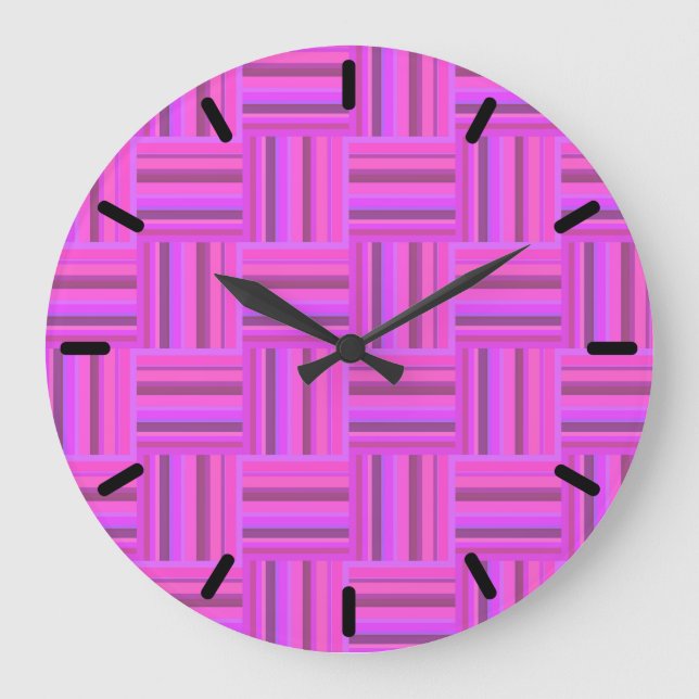 Rosa Streifen Webmuster Große Wanduhr (Vorderseite)