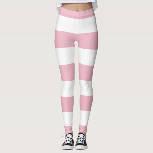 Rosa Streifen, weiße Streifen, gestreiftes Muster Leggings (Vorderseite)