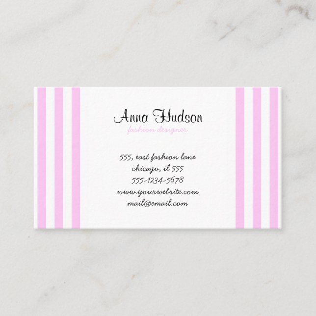 Rosa Streifen, weiße Streifen, gestreiftes Muster Visitenkarte (Vorderseite)