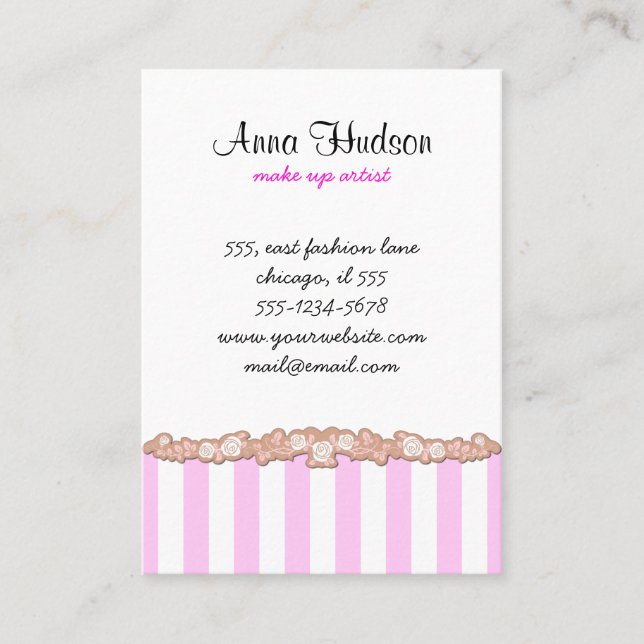 Rosa Streifen, weiße Streifen, gestreiftes Muster Visitenkarte (Vorderseite)
