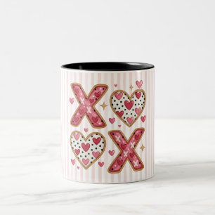 Rosa Streifen XOXO Herzen Zweifarbige Tasse