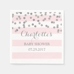 Rosa Streifenerröten silberne Confetti-Babyparty Serviette