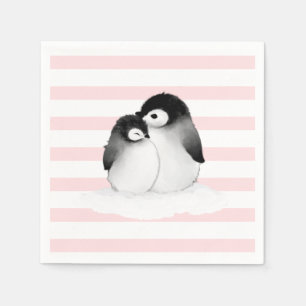 Rosa Streifenpenguin-Party-Dekor-Papierservietten Serviette