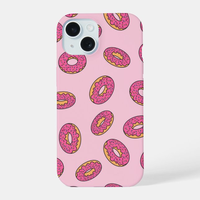 Rosa Streusel-Donut-Muster iPhone 15 Hülle (Rückseite)