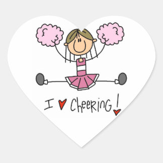 Rosa Strichmännchen Cheerleader T - Shirt und Gesc Herz-Aufkleber