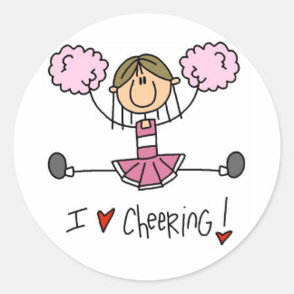 Rosa Strichmännchen Cheerleader T - Shirt und Gesc Runder Aufkleber