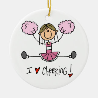 Rosa Strichmännchen-Cheerleader-T - Shirts und Keramikornament