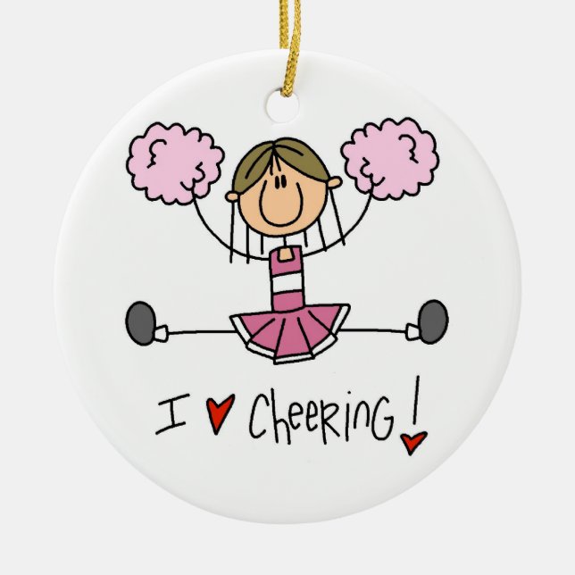 Rosa Strichmännchen-Cheerleader-T - Shirts und Keramikornament (Vorne)
