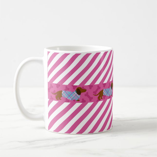 Rosa Stripe Dackel Tasse (Links)