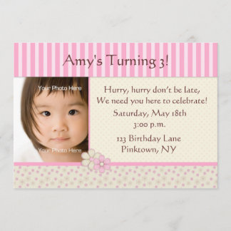 Rosa Stripe Foto Geburtstag Einladung
