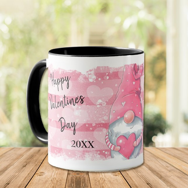 Rosa Stripe Herz Gnome Valentine Tasse (Von Creator hochgeladen)