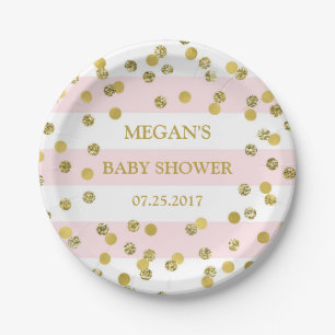 Rosa Stripes Goldconfetti-Babyparty-Platte Pappteller