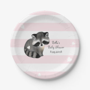 Rosa Stripes Herzraccoon-Party-Papierplatte Pappteller