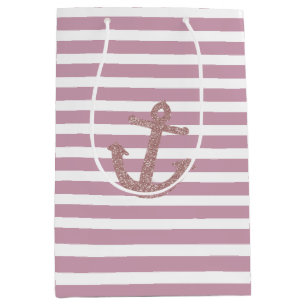 Rosa Stripes Imitat-Glitzer-Anker Mittlere Geschenktüte