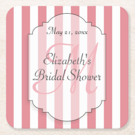 Rosa Stripes Monogramm Persoalized Rechteckiger Pappuntersetzer