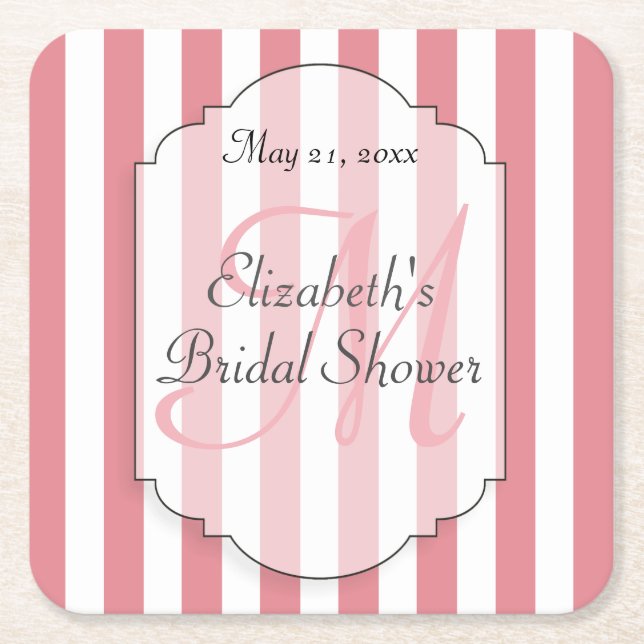 Rosa Stripes Monogramm Persoalized Rechteckiger Pappuntersetzer (Vorderseite)
