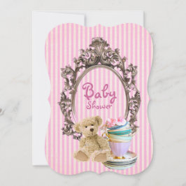 Rosa stripes Teddybär-Babypartyeinladungen Einladung