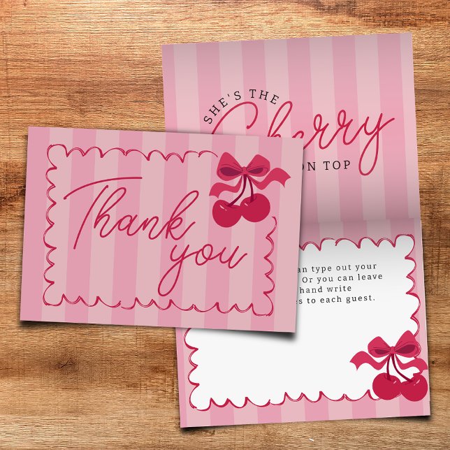 Rosa Stripte Vintage Kirschendusche Flat Dankeskarte (Von Creator hochgeladen)