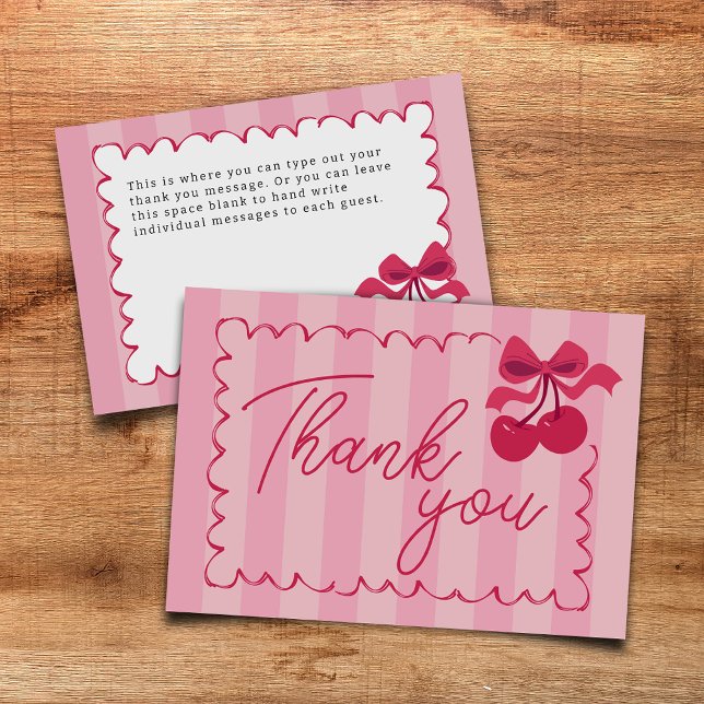 Rosa Stripte Vintage Kirschendusche Flat Dankeskarte (Von Creator hochgeladen)