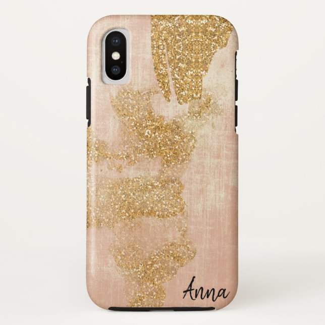 *~* rosa strukturierter GoldGlitzer beunruhigtes Case-Mate iPhone Hülle (Rückseite)