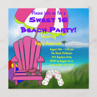 Rosa Stuhl Flip Flops Sweet 16 Beach Party Einladung
