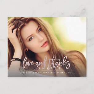 Rosa Stylish Script Abschluss Liebe+Dank Postkarte