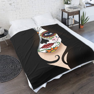 Rosa Sugar Skull Portait Fleecedecke