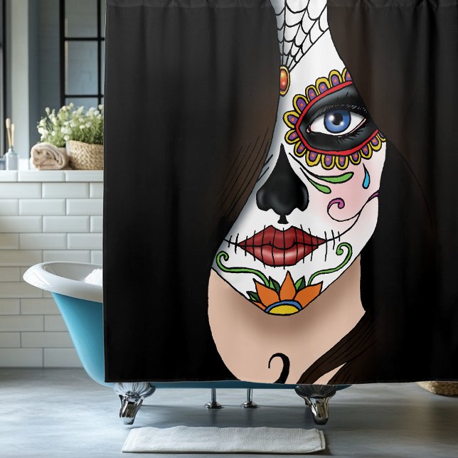 Rosa Sugar Skull Portrait Duschvorhang (Von Creator hochgeladen)