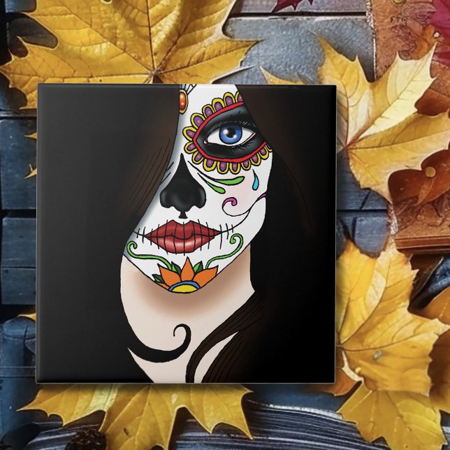 Rosa Sugar Skull Portrait Fliese (Von Creator hochgeladen)