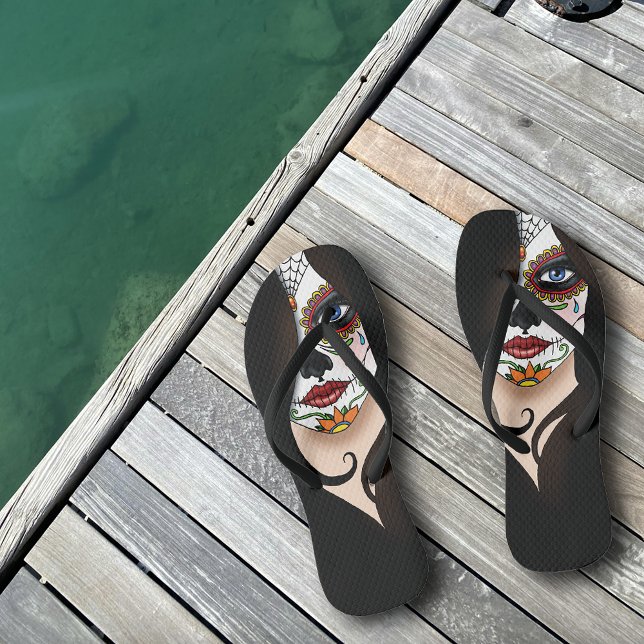 Rosa Sugar Skull Portrait Flip Flops (Von Creator hochgeladen)