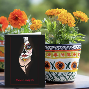 Rosa Sugar Skull Portrait Karte